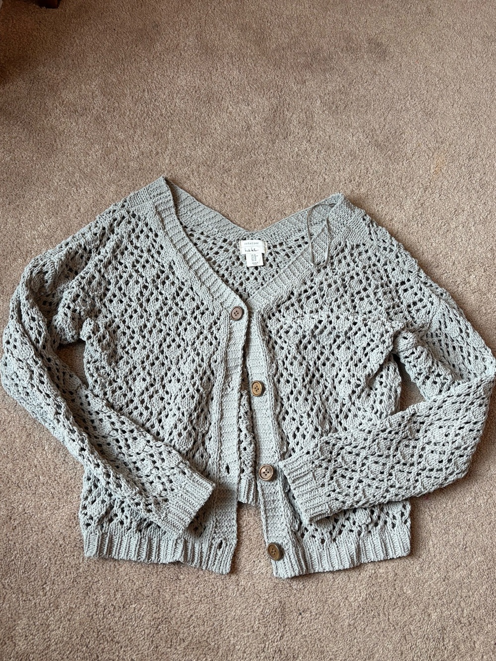 Sage Green Corcheted Button Cardigan Sweater